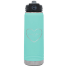 Personalized teal 20 oz vacuum insulated water bottle with 'Heart Frame' design
