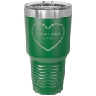 Personalized green 30 oz vacuum insulated tumbler with 'Heart Frame' design