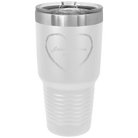 Personalized white 30 oz vacuum insulated tumbler with 'Heart Frame' design