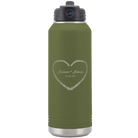 Personalized olive green 32 oz vacuum insulated water bottle with 'Heart Frame' design