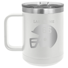 Personalized white 15 oz vacuum insulated coffee mug with 'Football Helmet' design