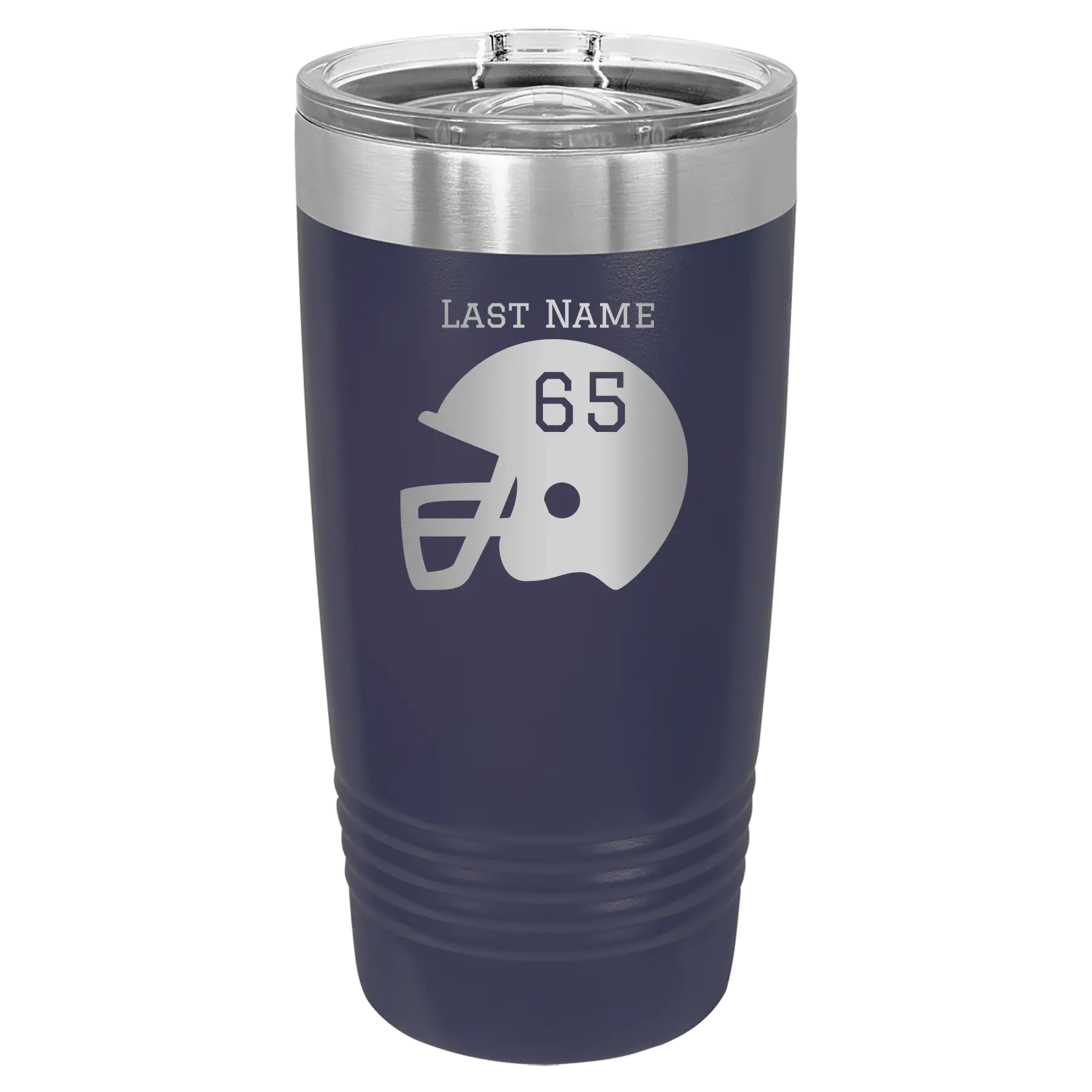 Personalized navy 20 oz vacuum insulated tumbler with 'Football Helmet' design