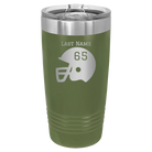 Personalized olive green 20 oz vacuum insulated tumbler with 'Football Helmet' design