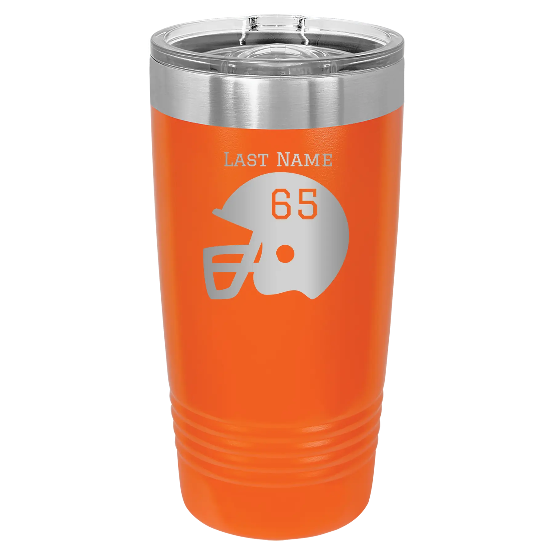 Personalized orange 20 oz vacuum insulated tumbler with 'Football Helmet' design