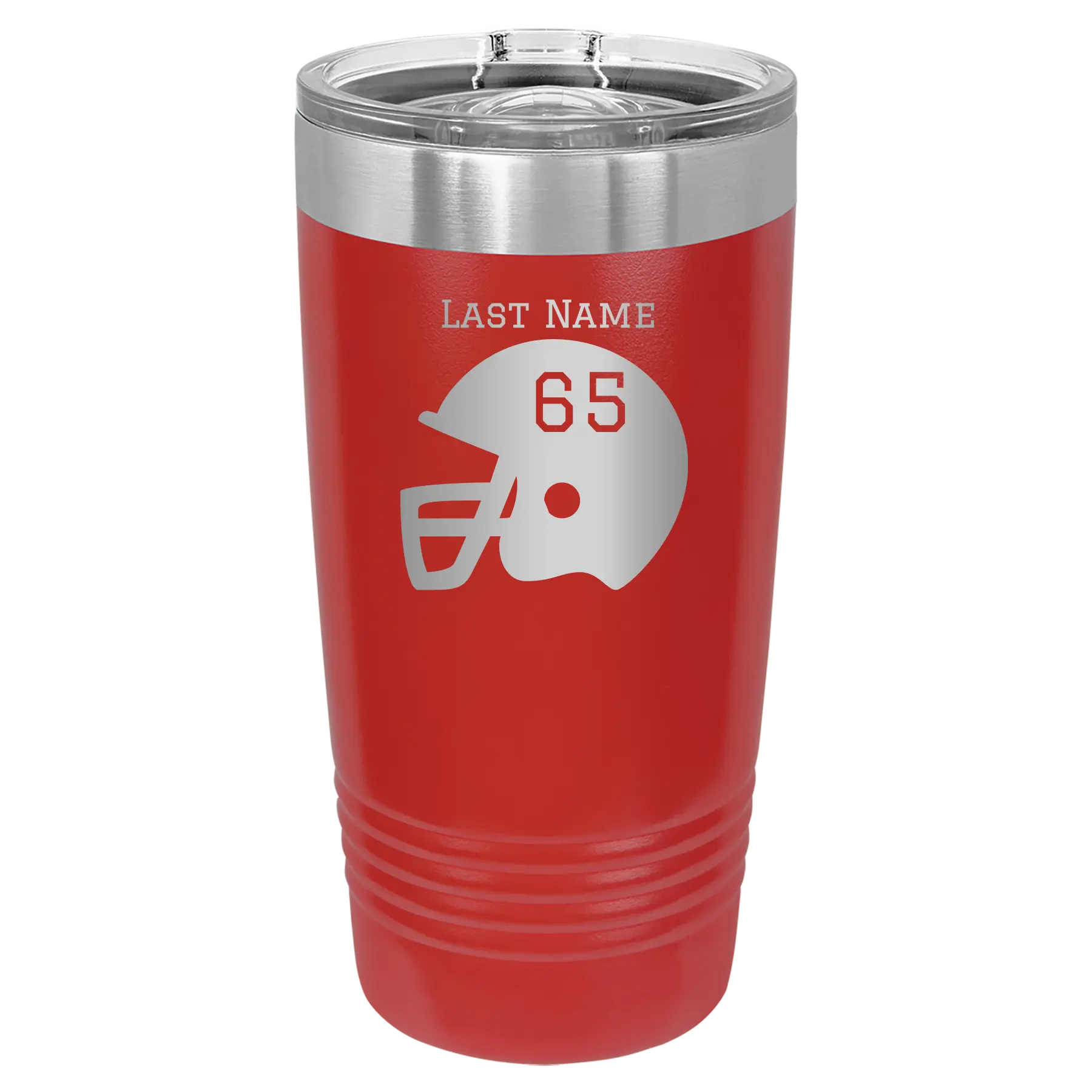 Personalized red 20 oz vacuum insulated tumbler with 'Football Helmet' design