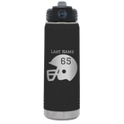 Personalized black 20 oz vacuum insulated water bottle with 'Football Helmet' design