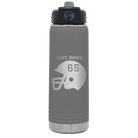 Personalized dark gray 20 oz vacuum insulated water bottle with 'Football Helmet' design