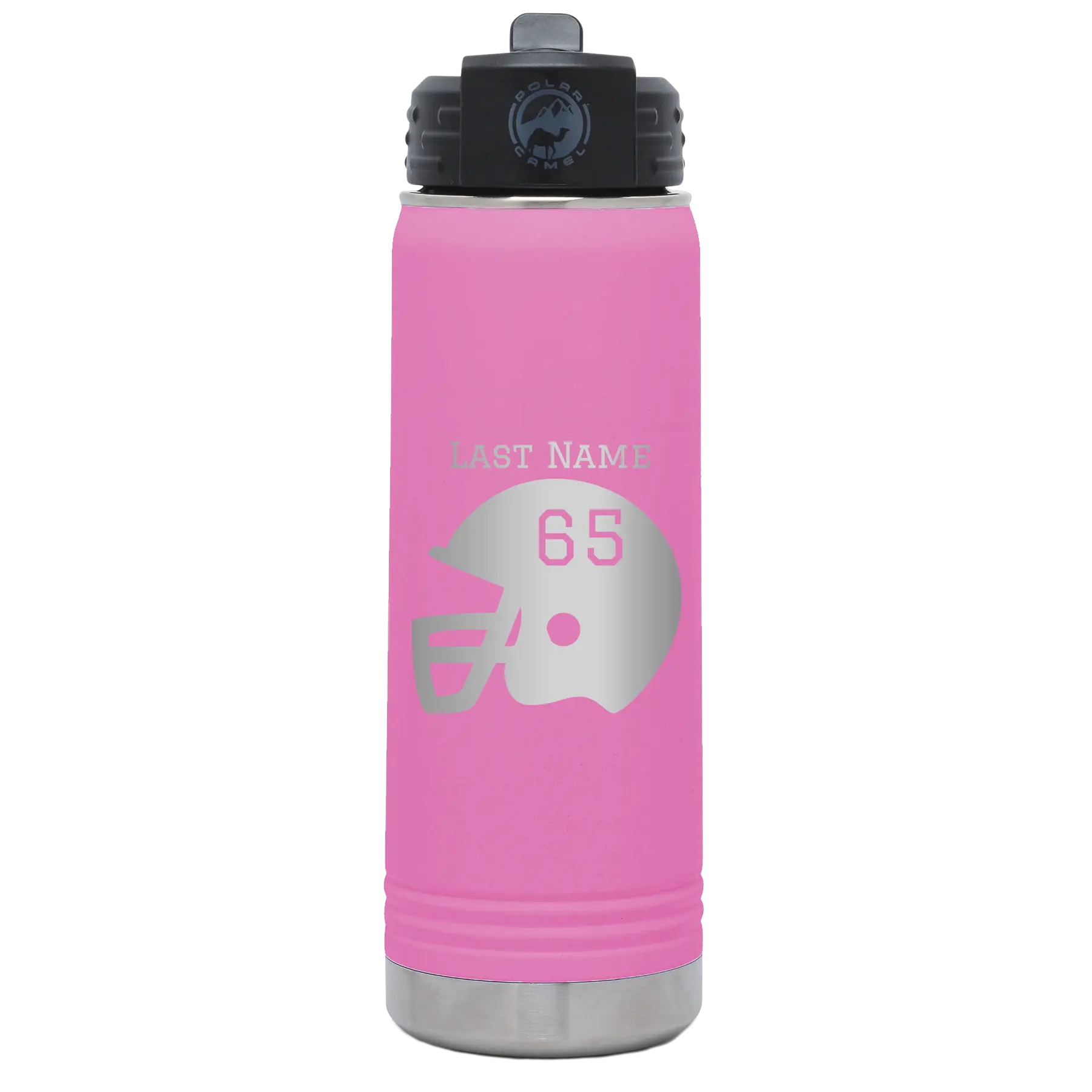 Personalized light purple 20 oz vacuum insulated water bottle with 'Football Helmet' design