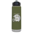Personalized olive green 20 oz vacuum insulated water bottle with 'Football Helmet' design