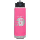 Personalized pink 20 oz vacuum insulated water bottle with 'Football Helmet' design