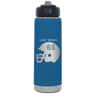 Personalized royal blue 20 oz vacuum insulated water bottle with 'Football Helmet' design