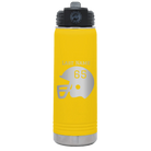 Personalized yellow 20 oz vacuum insulated water bottle with 'Football Helmet' design
