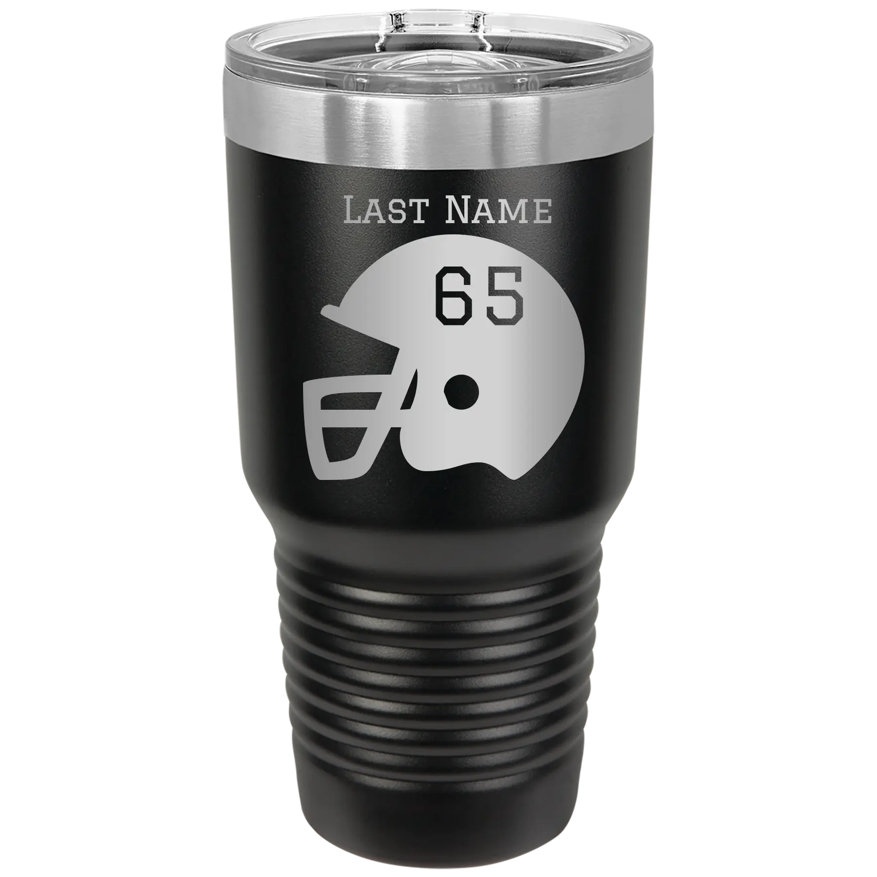 Personalized black 30 oz vacuum insulated tumbler with 'Football Helmet' design