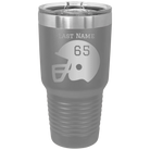 Personalized dark gray 30 oz vacuum insulated tumbler with 'Football Helmet' design