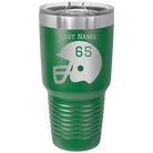 Personalized green 30 oz vacuum insulated tumbler with 'Football Helmet' design