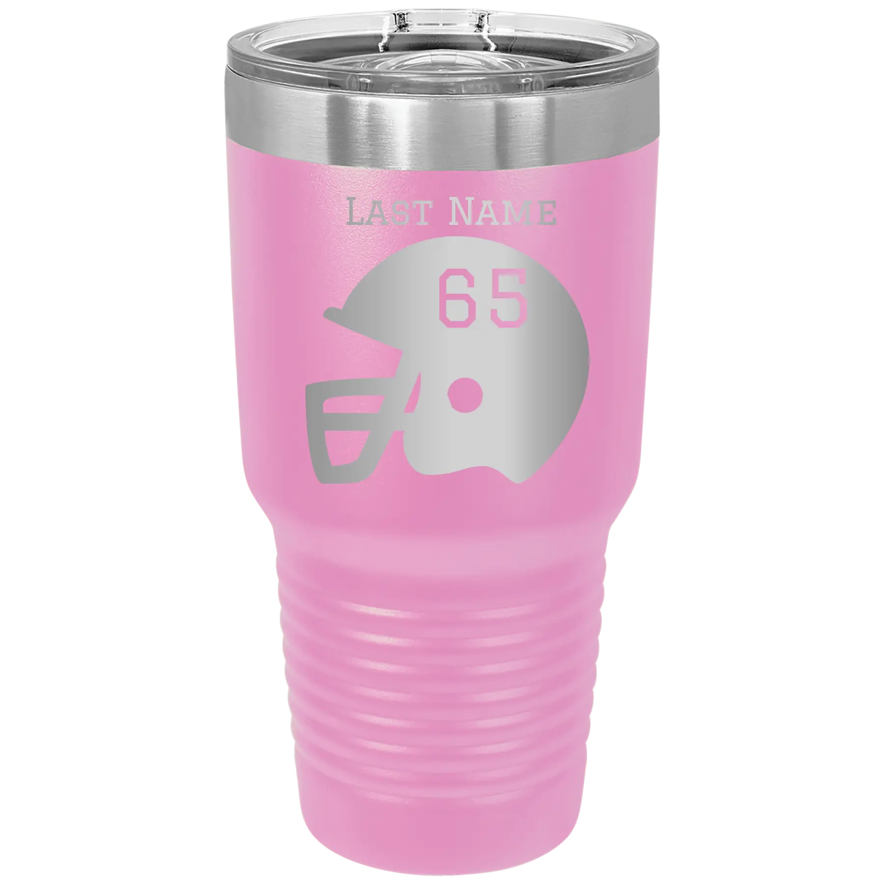 Personalized light purple 30 oz vacuum insulated tumbler with 'Football Helmet' design