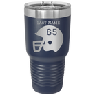 Personalized navy 30 oz vacuum insulated tumbler with 'Football Helmet' design