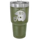 Personalized olive green 30 oz vacuum insulated tumbler with 'Football Helmet' design