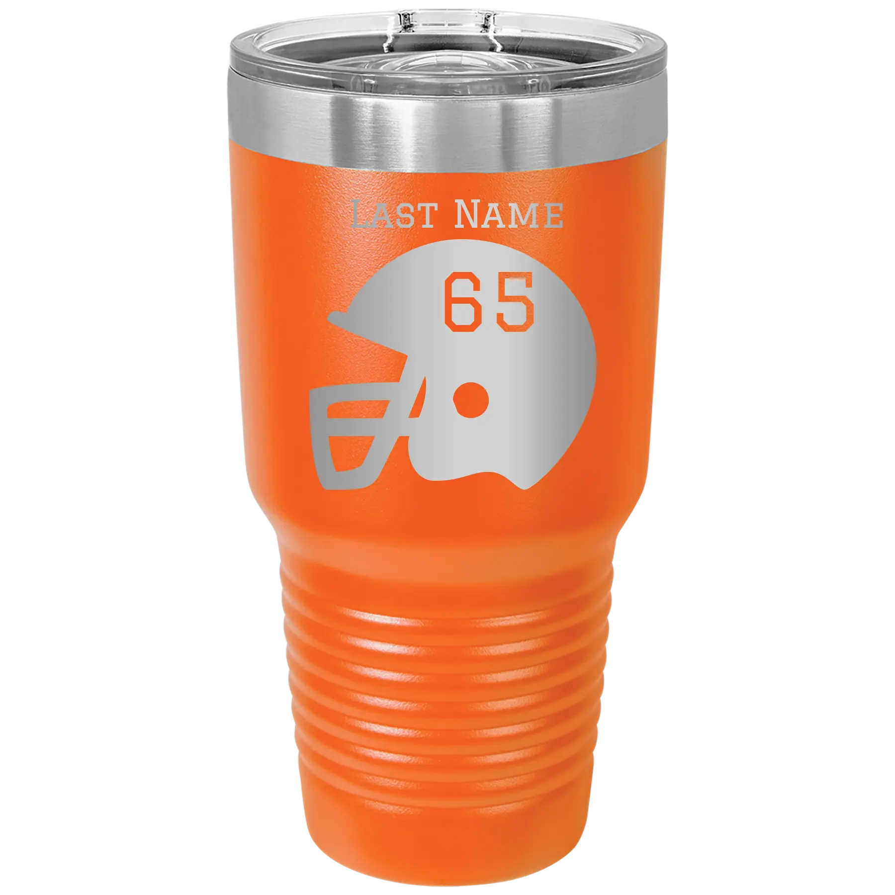 Personalized orange 30 oz vacuum insulated tumbler with 'Football Helmet' design