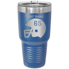 Personalized royal blue 30 oz vacuum insulated tumbler with 'Football Helmet' design