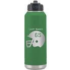 Personalized green 32 oz vacuum insulated water bottle with 'Football Helmet' design