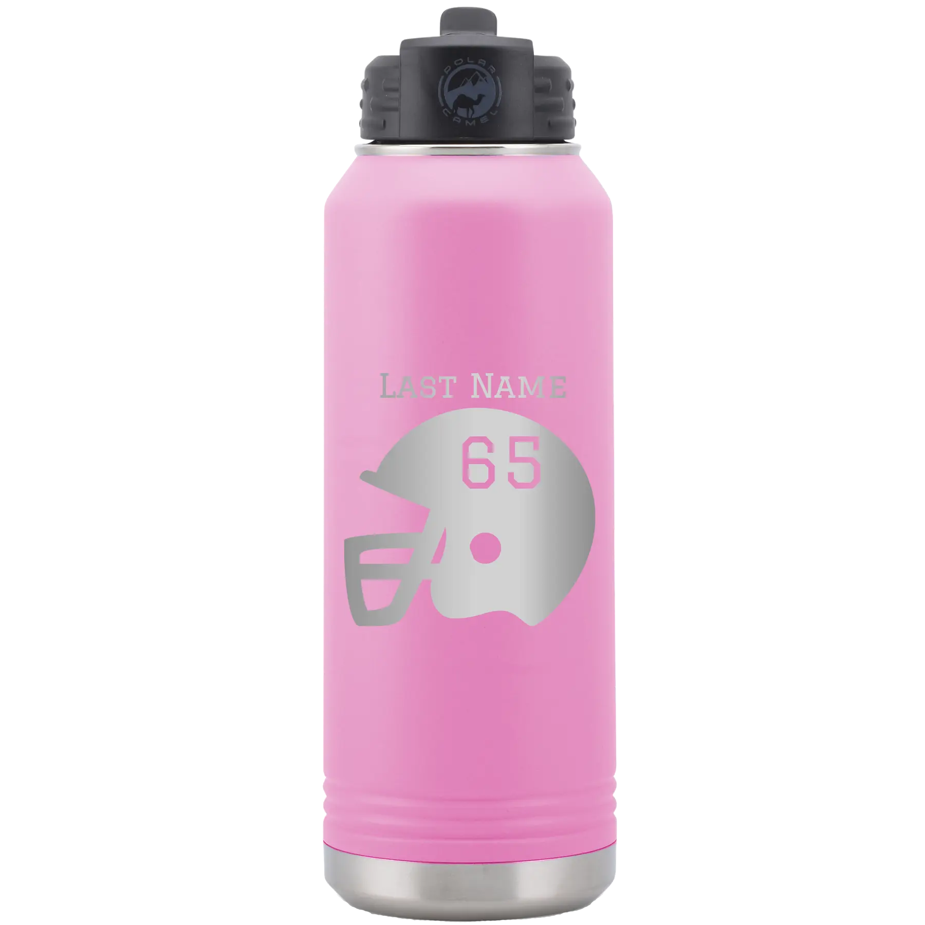Personalized light purple 32 oz vacuum insulated water bottle with 'Football Helmet' design