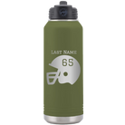 Personalized olive green 32 oz vacuum insulated water bottle with 'Football Helmet' design