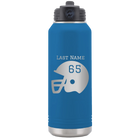Personalized royal blue 32 oz vacuum insulated water bottle with 'Football Helmet' design