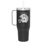 Personalized black 40 oz vacuum insulated tumbler mug with 'Football Helmet' design