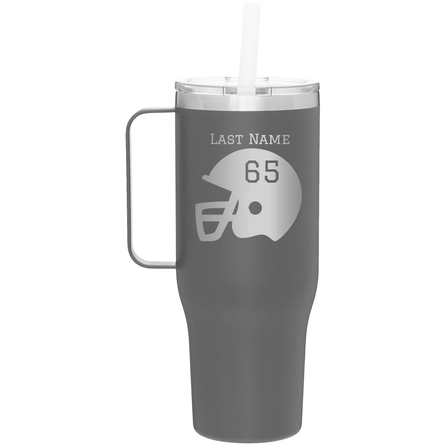 Personalized slate 40 oz vacuum insulated tumbler mug with 'Football Helmet' design