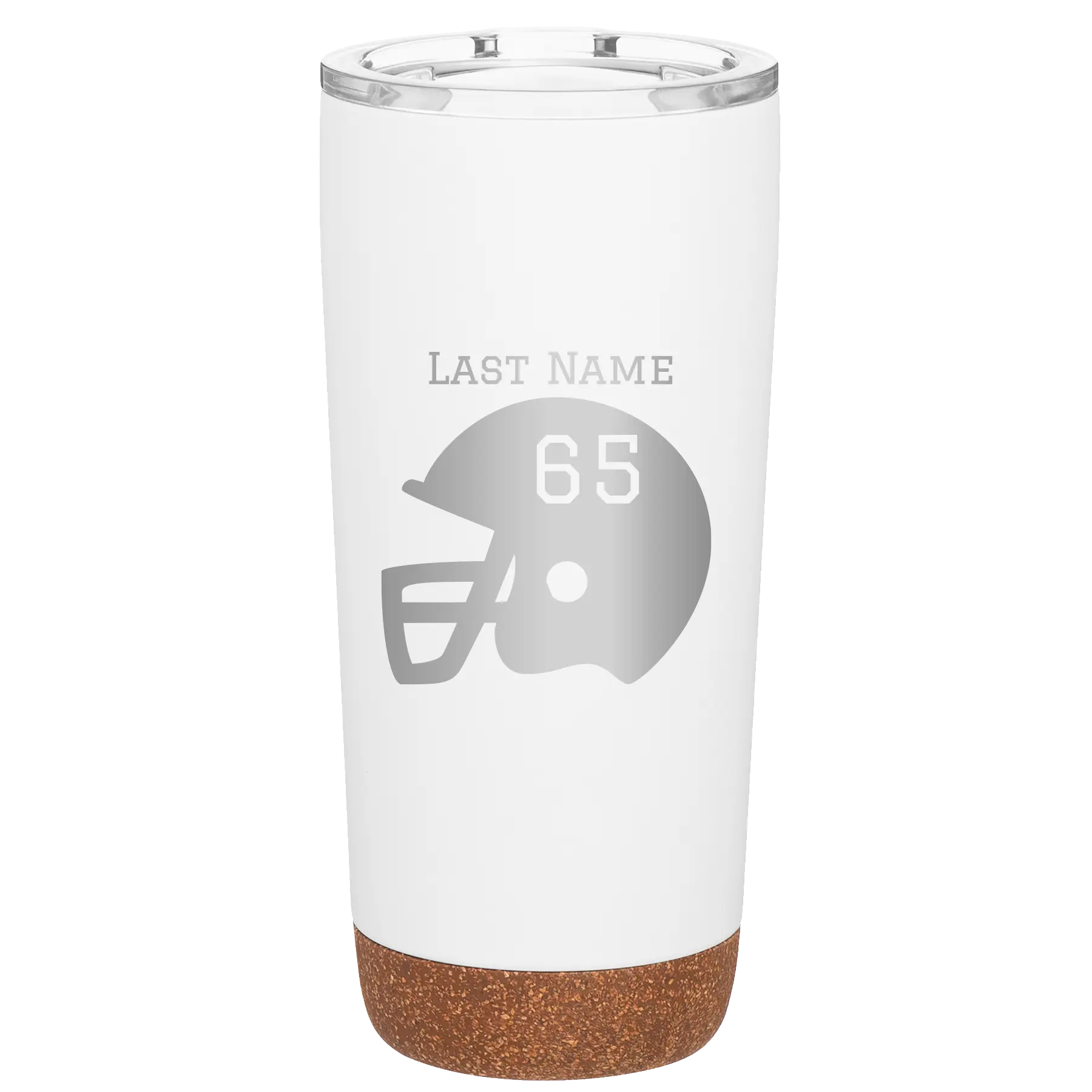 Personalized white 20 oz vacuum insulated tumbler with 'Football Helmet' design