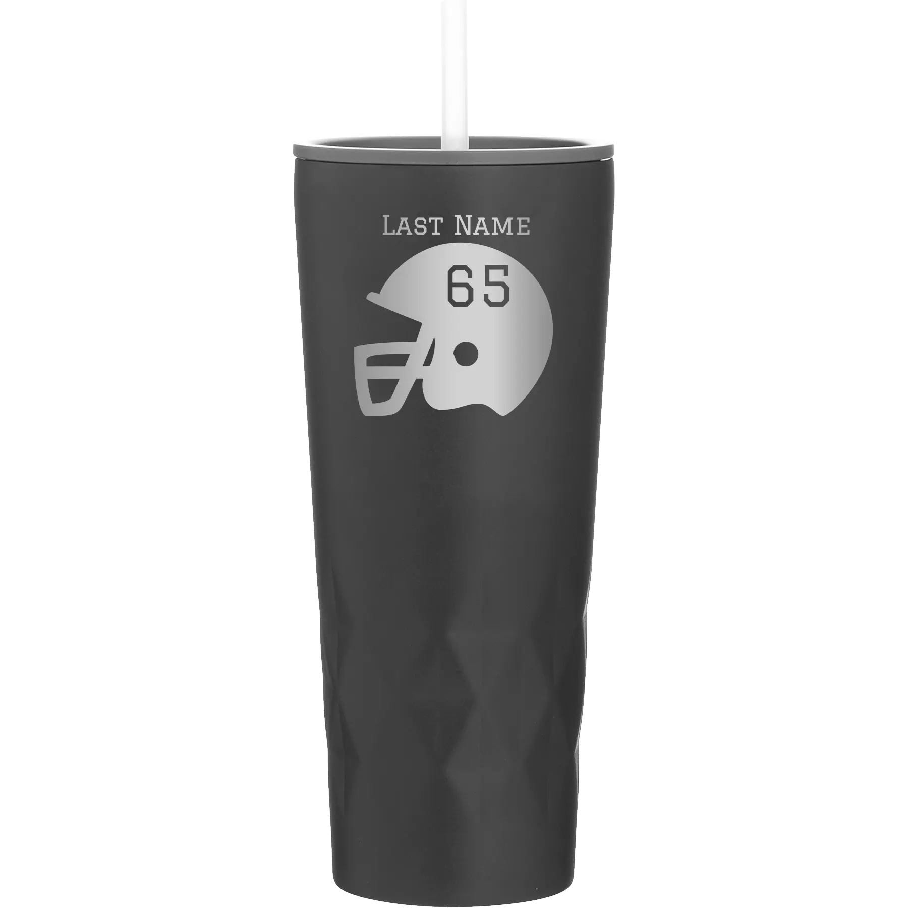 Personalized black 20 oz vacuum insulated tumbler with 'Football Helmet' design