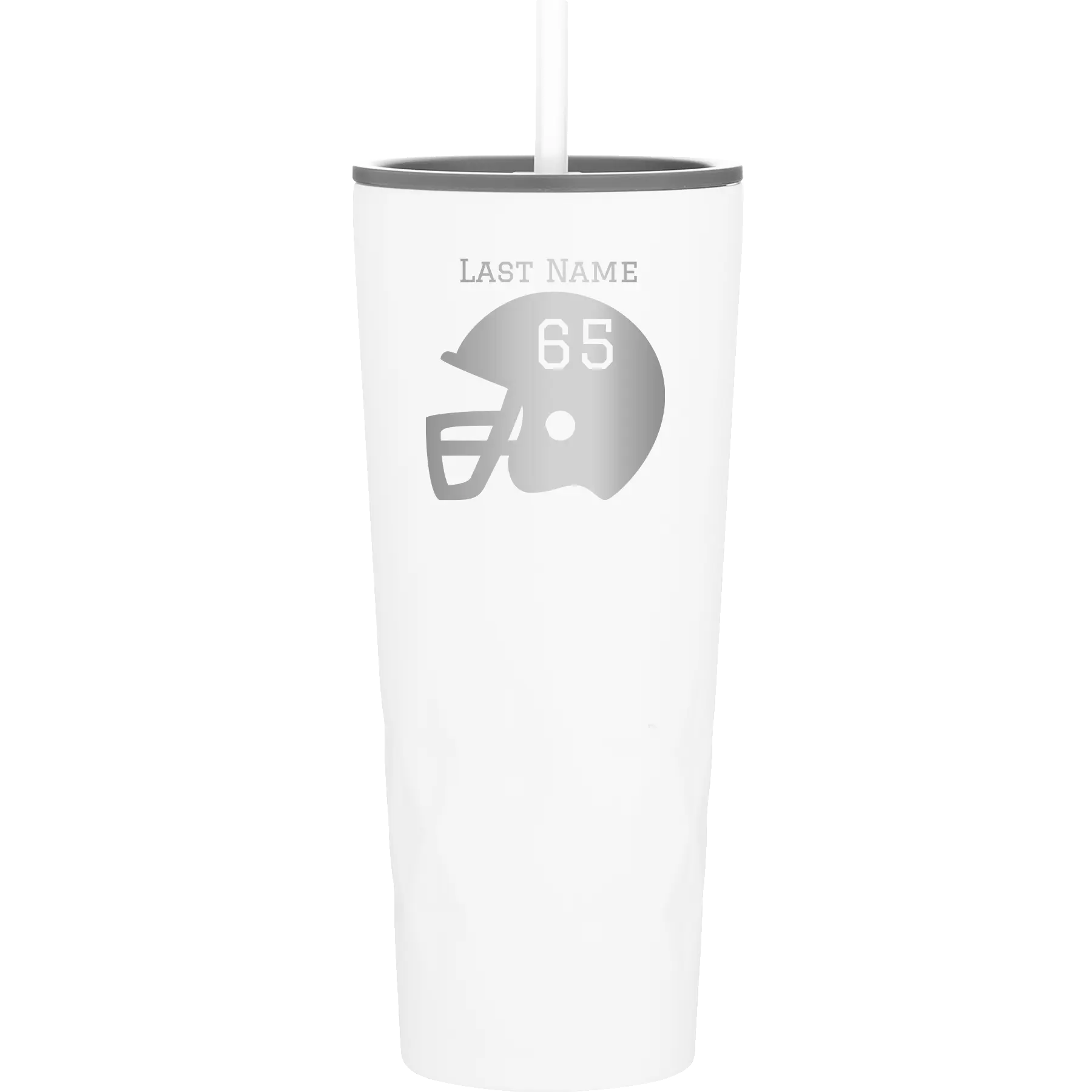 Personalized white 20 oz vacuum insulated tumbler with 'Football Helmet' design