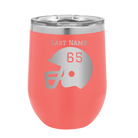 Personalized coral 12 oz vacuum insulated wine cup with 'Football Helmet' design