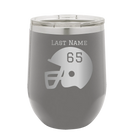 Personalized dark gray 12 oz vacuum insulated wine cup with 'Football Helmet' design