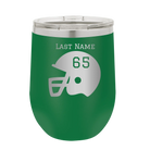 Personalized green 12 oz vacuum insulated wine cup with 'Football Helmet' design