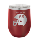 Personalized maroon 12 oz vacuum insulated wine cup with 'Football Helmet' design