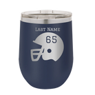 Personalized navy 12 oz vacuum insulated wine cup with 'Football Helmet' design