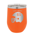 Personalized orange 12 oz vacuum insulated wine cup with 'Football Helmet' design