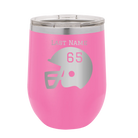 Personalized pink 12 oz vacuum insulated wine cup with 'Football Helmet' design