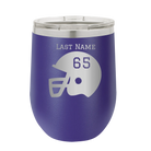 Personalized purple 12 oz vacuum insulated wine cup with 'Football Helmet' design