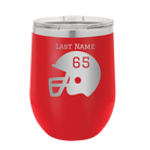Personalized red 12 oz vacuum insulated wine cup with 'Football Helmet' design
