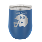 Personalized royal blue 12 oz vacuum insulated wine cup with 'Football Helmet' design