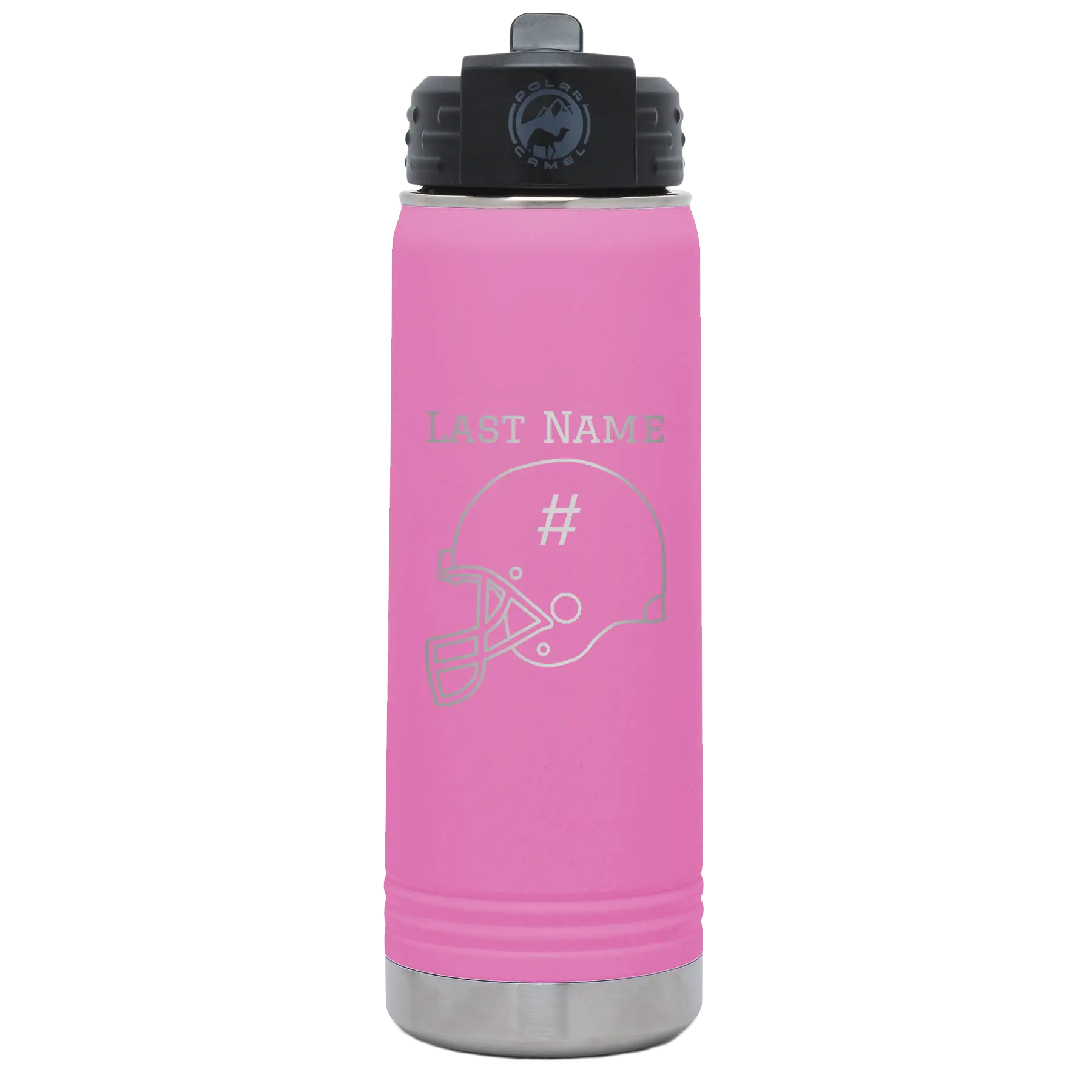 Personalized light purple 20 oz vacuum insulated water bottle with 'Football Helmet 2' design