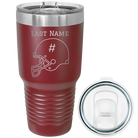 Personalized maroon 30 oz vacuum insulated tumbler with 'Football Helmet 2' design