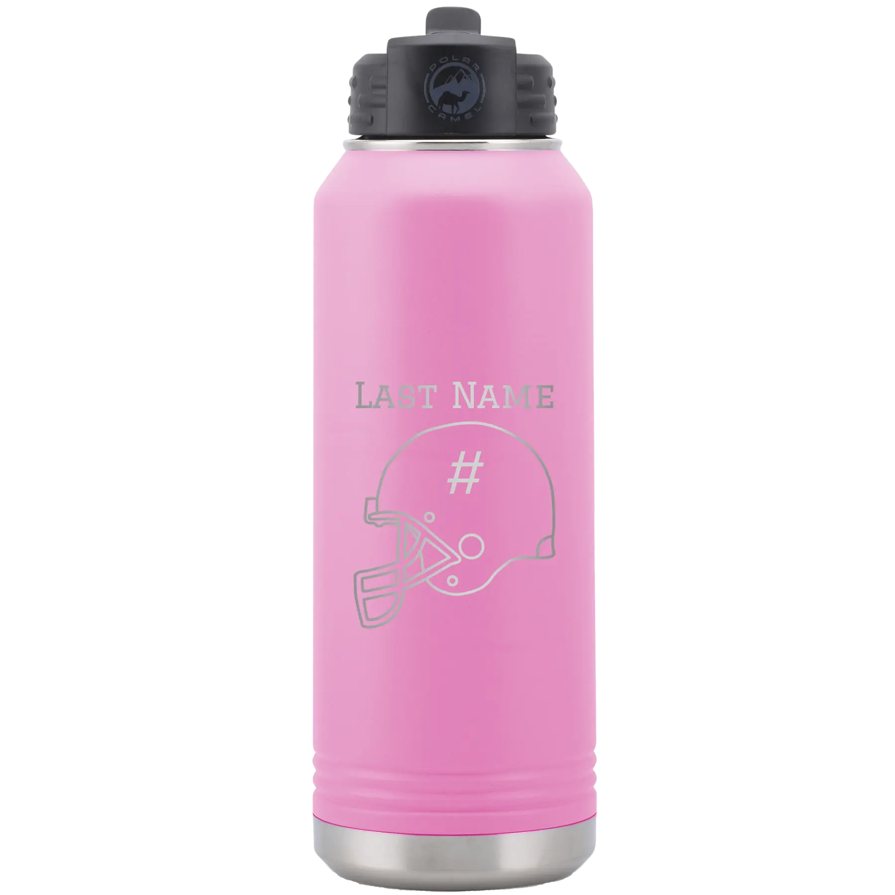 Personalized light purple 32 oz vacuum insulated water bottle with 'Football Helmet 2' design