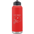 Personalized red 32 oz vacuum insulated water bottle with 'Football Helmet 2' design