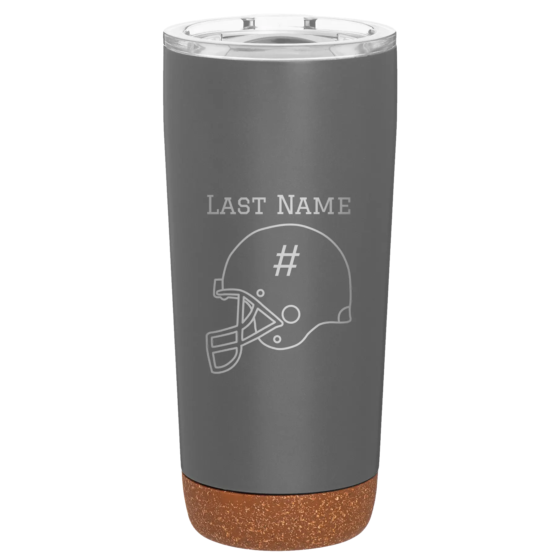 Personalized storm gray 20 oz vacuum insulated tumbler with 'Football Helmet 2' design