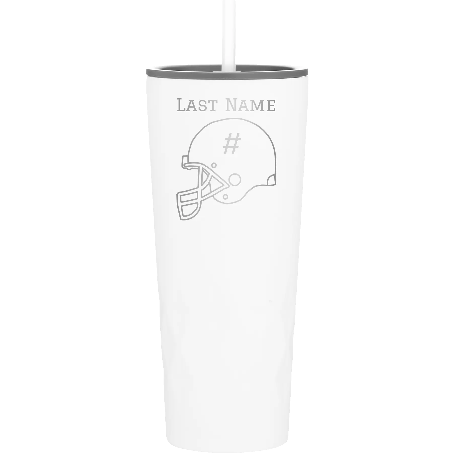 Personalized white 20 oz vacuum insulated tumbler with 'Football Helmet 2' design