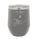 Personalized dark gray 12 oz vacuum insulated wine cup with 'Football Helmet 2' design